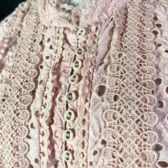 Boston Proper Size L Button-Front Eyelet Lace Blouse Pink - Picture 8 of 8